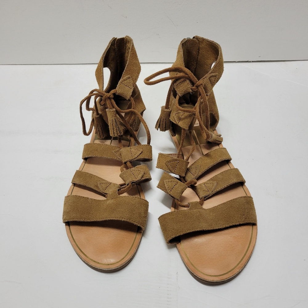 Dolce Vita Suede Tan Gladiator Lace Up Flat Sandal Size 9